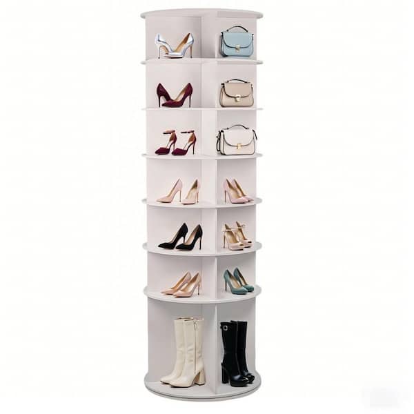 72.44 in. H 28 shoes-Pairs 7 Tier 360° Spinning Rotating White Shoe Rack