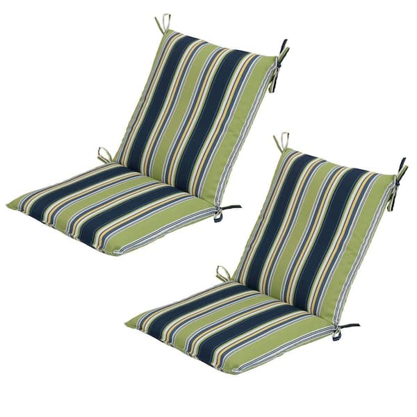 Hampton Bay Burkester Stripe Mid Back Outdoor Chair Cushion (2-Pack)