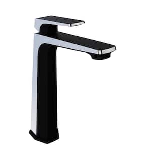 Single-Handle Single-Hole Bathroom Vessel Sink Faucet with Pop-Up Drain in Matte Black and Chrome