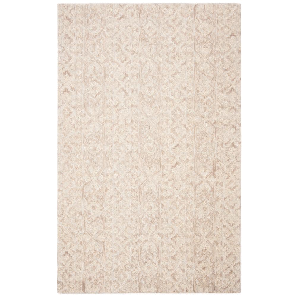 Beige and Light Brown Wool Abstract 4' x 6' Handmade Tufted Rug