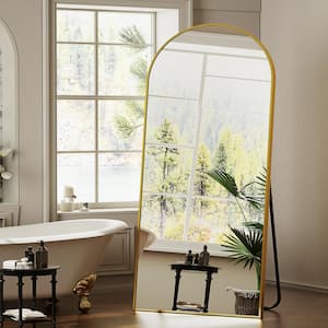 30 in. W x 71 in. H Arched Aluminum Alloy Framed Gold Full Length Mirror Wall Bathroom Vanity Mirror