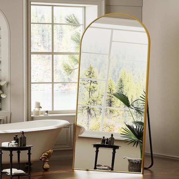 30 in. W x 71 in. H Arched Aluminum Alloy Framed Gold Full Length Mirror Wall Bathroom Vanity Mirror