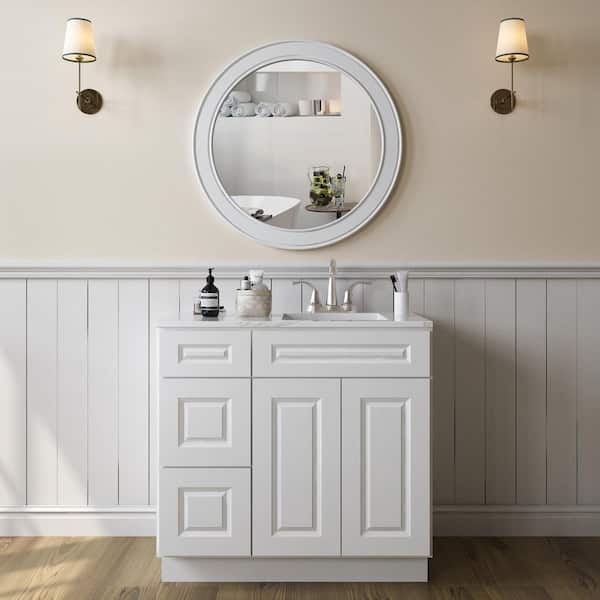 HOMEIBRO 36 in. W x 21 in. D x 34.5 in. H in Shaker White Plywood Ready to Assemble Floor Vanity Sink Base Kitchen Cabinet