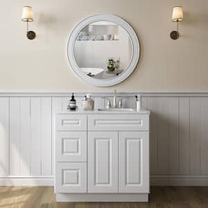 36 in. W x 21 in. D x 34.5 in. H in Shaker White Plywood Ready to Assemble Floor Vanity Sink Base Kitchen Cabinet