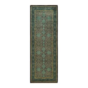 Mogul One-of-a-Kind Traditional Black 3 ft. 2 in. x 9 ft. 0 in. Oriental Area Rug