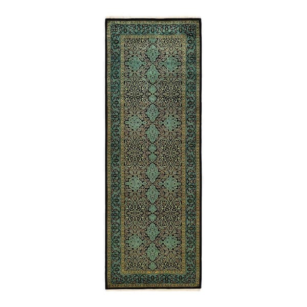Solo Rugs Mogul One-of-a-Kind Traditional Black 3 ft. 2 in. x 9 ft. 0 in. Oriental Area Rug
