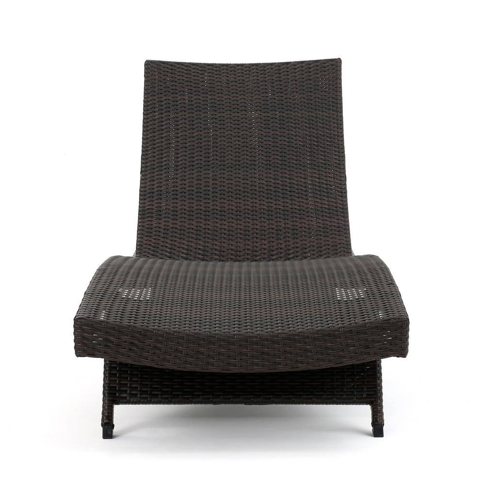 Multibrown Wicker Adjustable Outdoor Armless Chaise Lounger Set