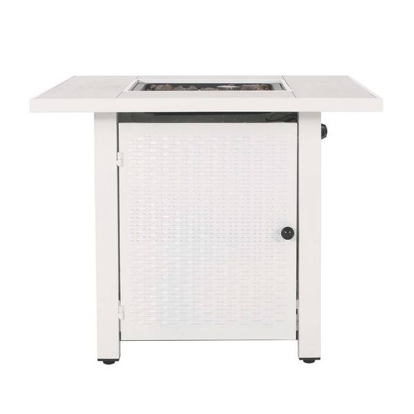JimsMaison 30 in. W x 25 in. H Iron Square Gas Burning Outdoor Fire Pit in White