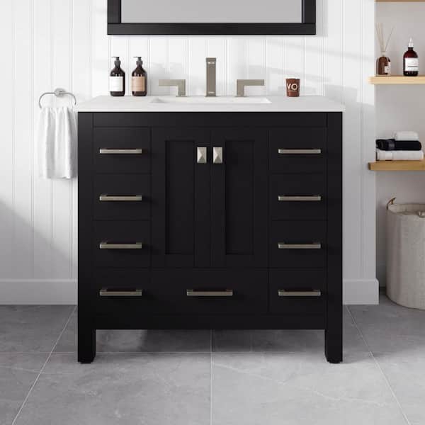 Hampton 36 in. Single Sink Espresso Bath Vanity with White Carrara Quartz Top (Assembled)