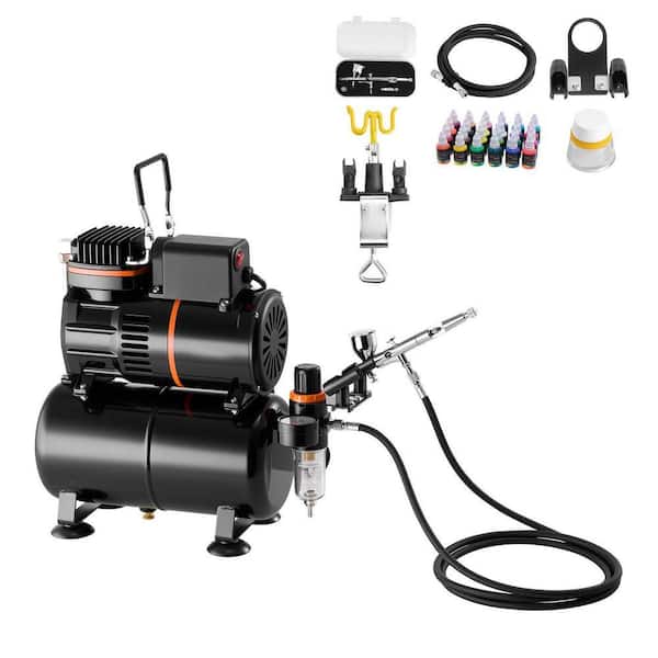 Airbrush Kit 1/6 HP Compressor & Tank, Dual-Action, 1 Tip, Hose, Acrylic Paint, 2 Fans for Cake Model Nail 2025 update