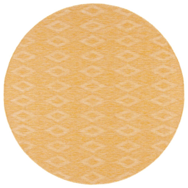 Courtyard Gold 7 ft. x 7 ft. Solid Color Diamond Indoor/Outdoor Round Area Rug