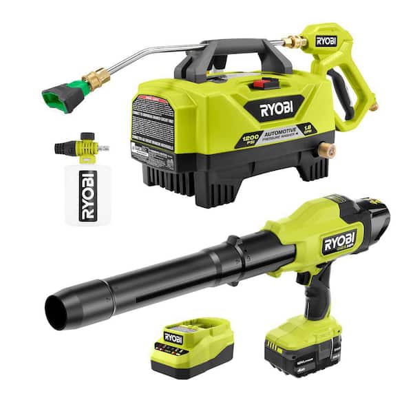 1.8 GPM Automotive High Flow Pressure Washer with ONE+ HP 18V Brushless 220 CFM Compact Blower, 4.0 Ah Battery & Charger