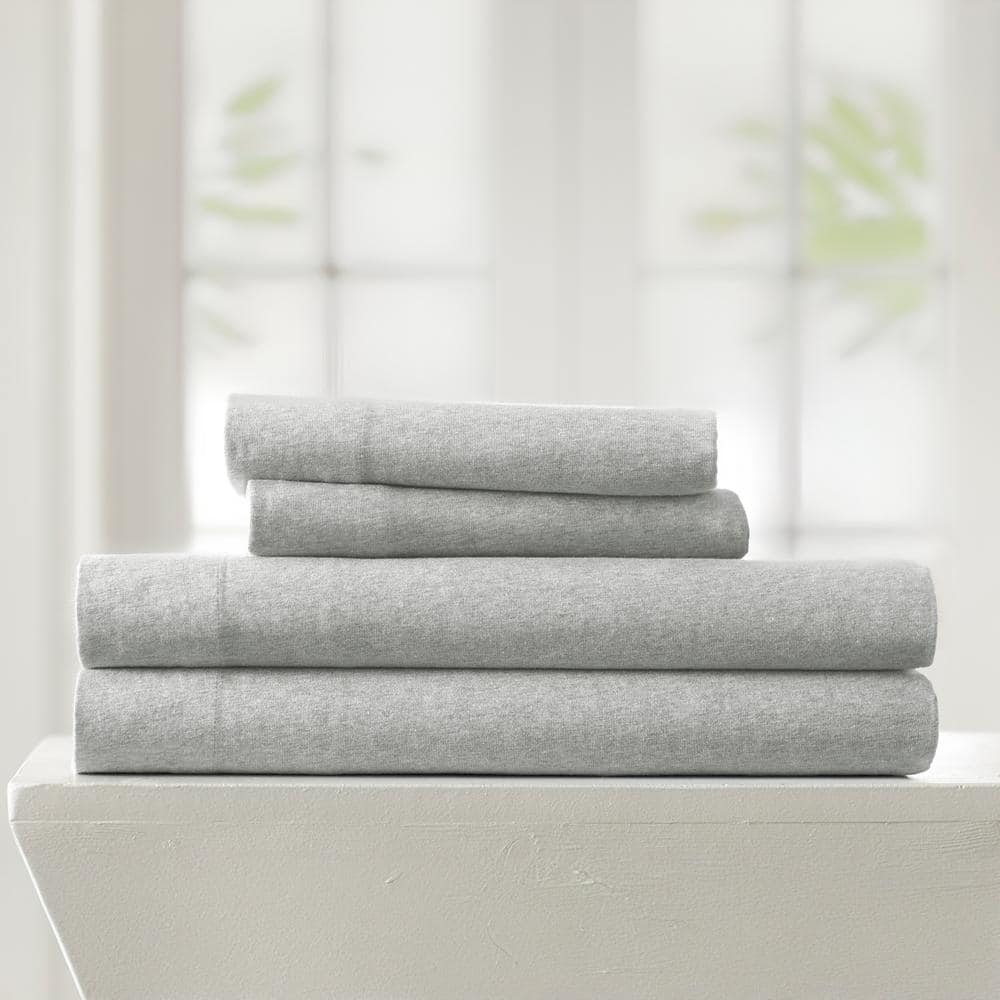 Light Gray Twin Cotton Jersey Knit 4-Piece Bedding Set