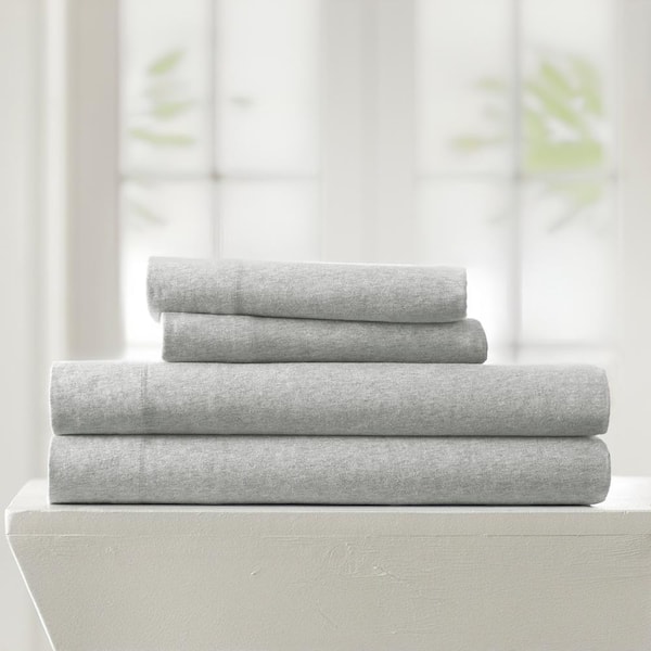 Becky Cameron 3-Piece Light Gray 100% Cotton Ultra Soft Jersey Knit Twin Sheet Set