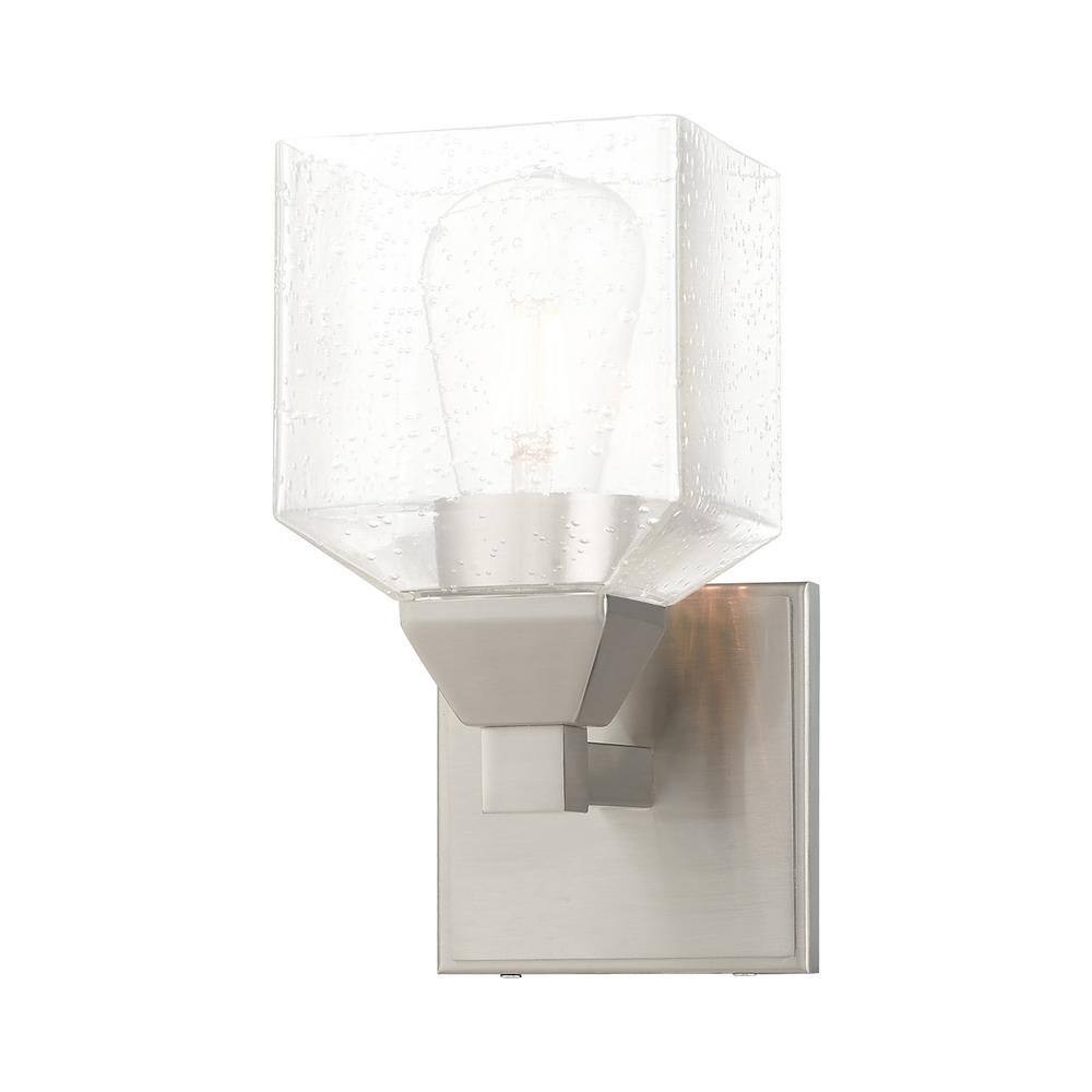Brushed Nickel Dimmable Wall Sconce with Hand Blown Clear Seeded Glass