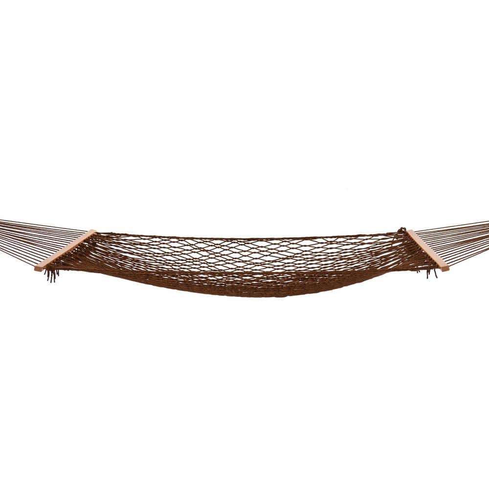 Antique Brown Polyester Rope Hammock with Hardwood Spreader Bars
