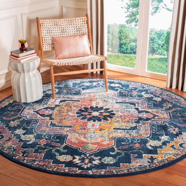 Crystal Navy/Fuchsia 4 ft. x 4 ft. Round Border Area Rug
