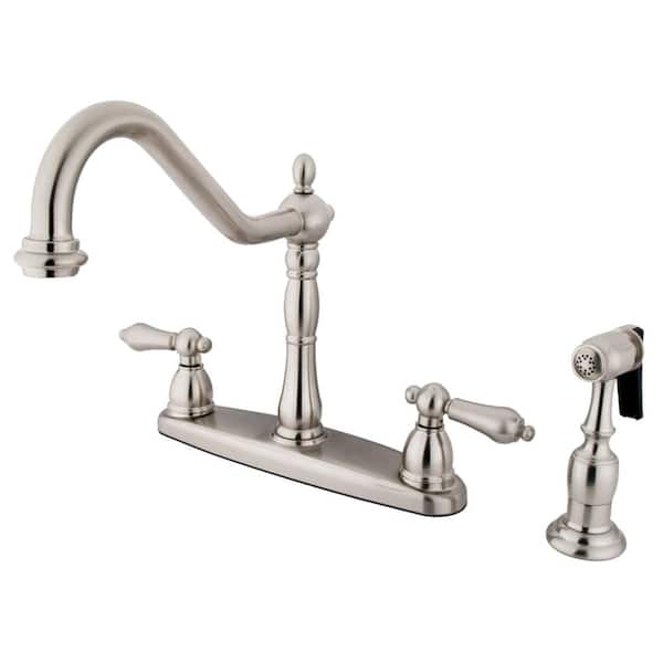 Kingston Brass Heritage 2-Handle Standard Kitchen Faucet with Side Sprayer in Brushed Nickel