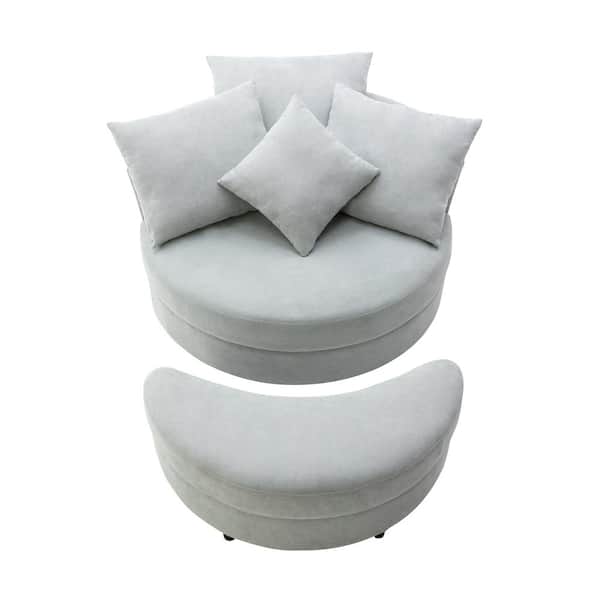 Utopia 4niture Acadia 49 in. W Armless Linen 360° Swivel Accent Barrel Curved Sofa Chair in Beacon Gray