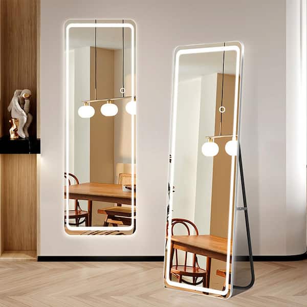 FUNKOL 20 in. W x 63 in. H Rectangular Frameless Wall-Mount or Floor-Mount Bathroom Vanity Mirror with LED Lights