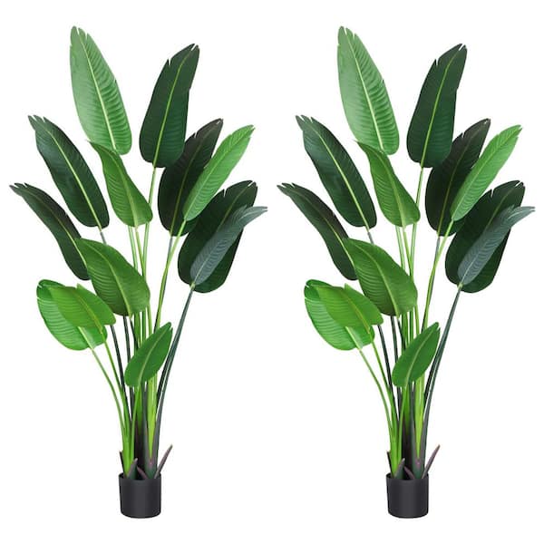 DR.Planzen 6 ft. Artificial Bird of Paradise Plant with 13-Trunks, Tropical Faux Palm Tree in Pot for Indoor Outdoor Decor, 2-Packs