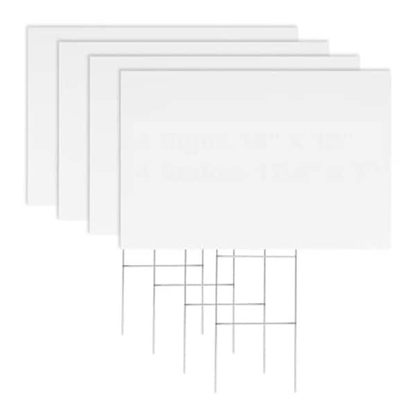 4 Pack 18 x 12 in. White Corrugated Plastic Yard Sign with Metal Stakes