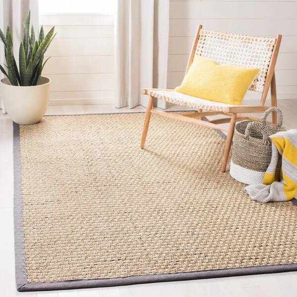 Natural Fiber 11 ft. x 15 ft. Natural/Dark Gray Border Woven Area Rug