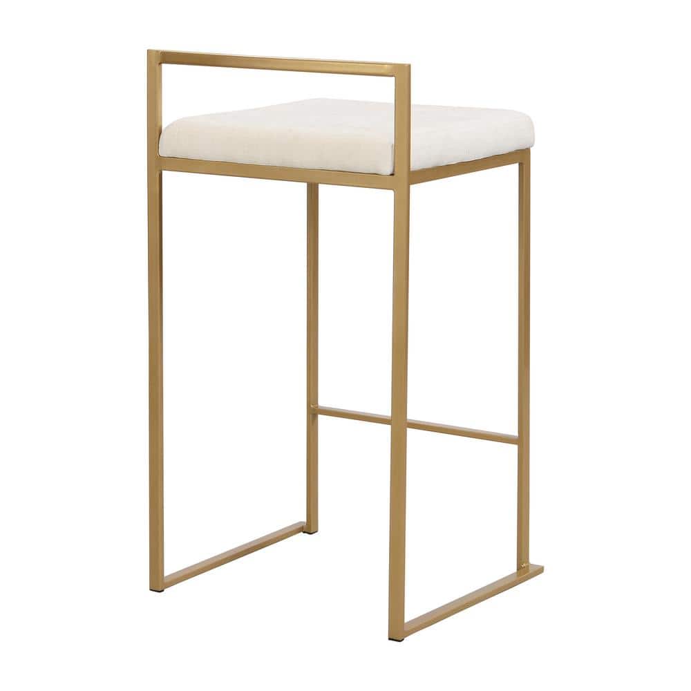 Lucien Cream Faux Leather and Gold Metal Backless Counter Stool