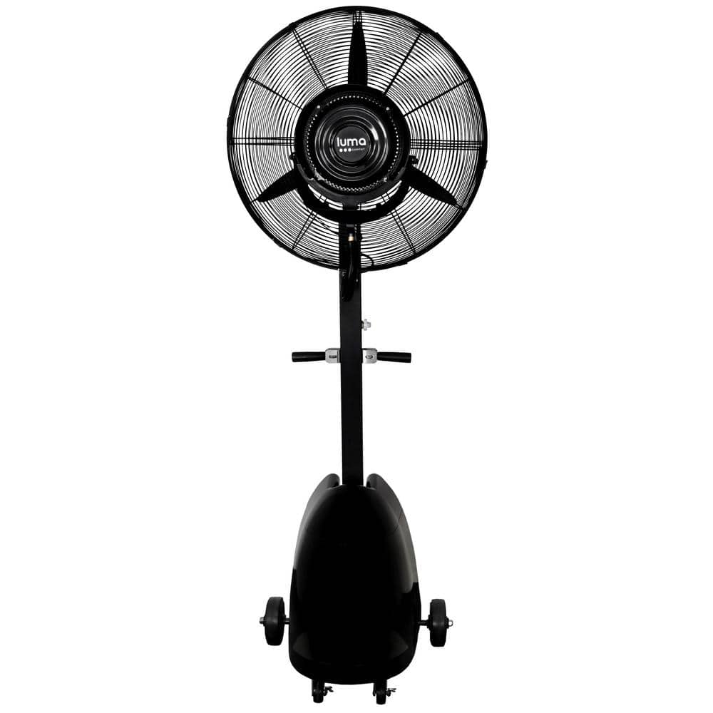 Luma Comfort Powerful 26 In 3 Speed Durable Oscillating Outdoor Misting Fan With Water Tank For Patio Backyard Black Mf26b The Home Depot