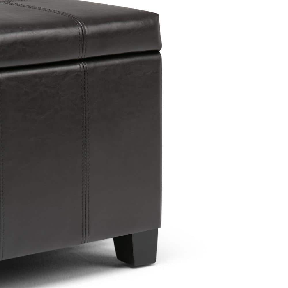 Dover Espresso Brown Faux Leather Storage Ottoman Bench