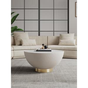 Anderson 28.15 in. Modern Cream Round Faux Marble Leatherette Upholstered Coffee Table