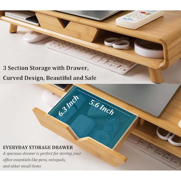 Supporto Per Monitor In Bambù Con Cassetto Portaoggetti - Mobilevision - 2