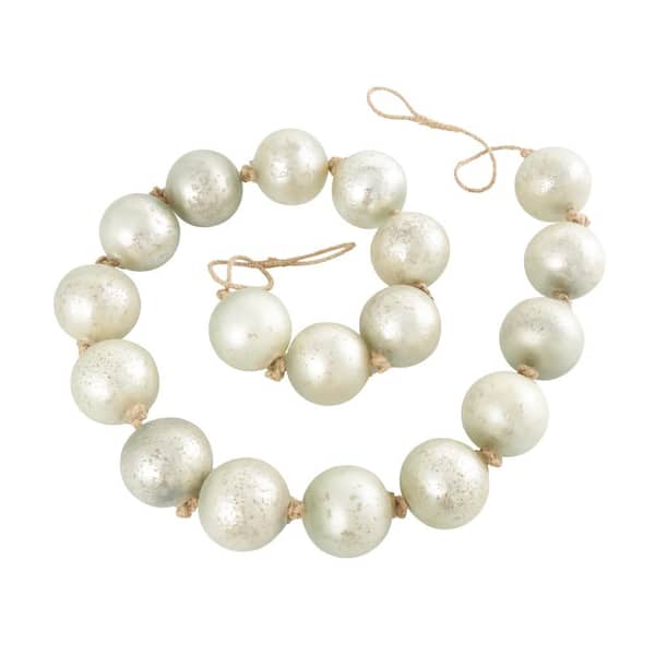 Litton Lane Silver Handmade Glass Round Extra Long Frosted Orb Beaded Garland with Tassel with Knotted Jute Rope