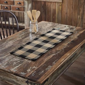 Black Check 12 in. W x 36 in. L Black Checkered cotton Blend Table Runner