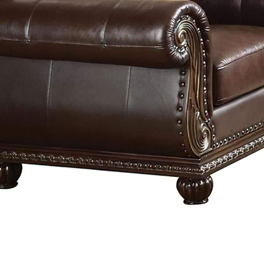 Espresso Vintage Elegance 47" Leather & Wood Accent Chair