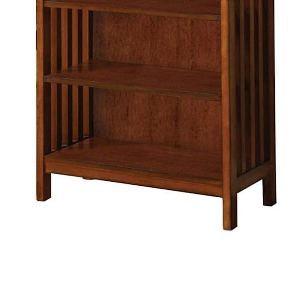 Benjara Antique Oak Traditional Media Shelf BM123059 - The Home Depot