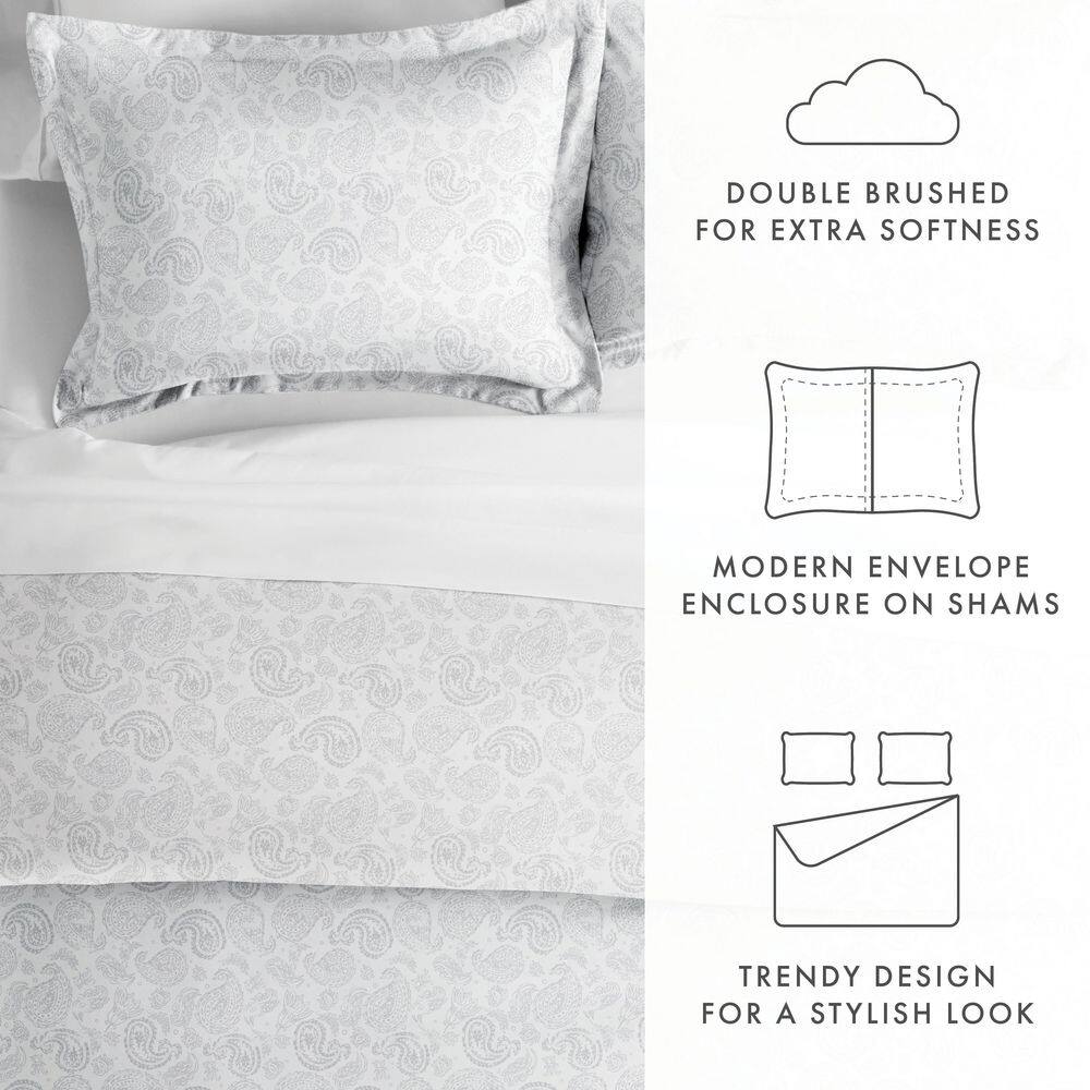Light Gray Paisley Microfiber Twin/Twin XL Duvet Cover Set