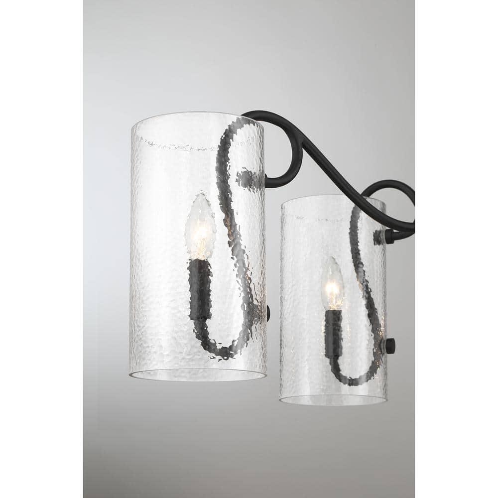 Matte Black 6-Light Chandelier with Clear Hammered Glass Shades
