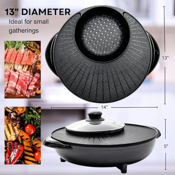 Hot Pot with Grill, 2 in 1 Indoor Non-Stick Electric Hot Pot and Frying  Pan, Black, White Portable Electric BBQ Grill for Indoor Party Family