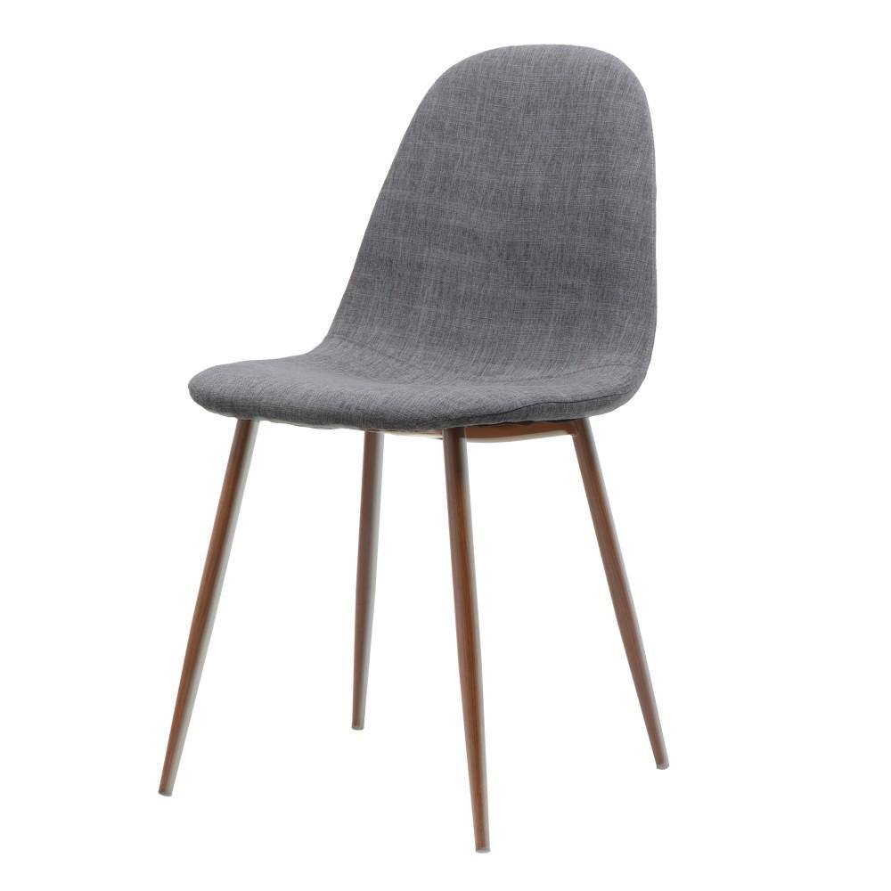 Elegant Mid-Century Modern Dining Chairs in Light Grey with Dark Walnut Iron Legs, Set of 2