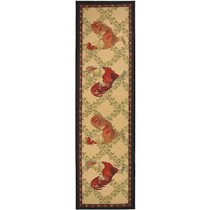 Kitchen Rooster French Country Beige Multicolor 2 ' Width x 7' Your Choice Length Slip Resistant Rubber Stair Runner