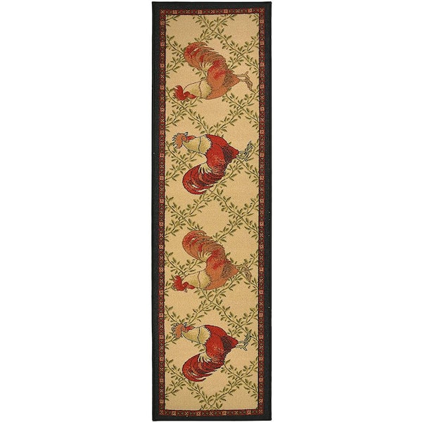 RugStylesOnline Kitchen Rooster French Country Beige Multicolor 2 ' Width x 7' Your Choice Length Slip Resistant Rubber Stair Runner