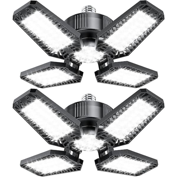 12000-Lumens LED Garage Lights 120W 2-Pack 4 plus 1 Deformable Panels 6500K Screw in Workshop Basement Lighting E26/E27