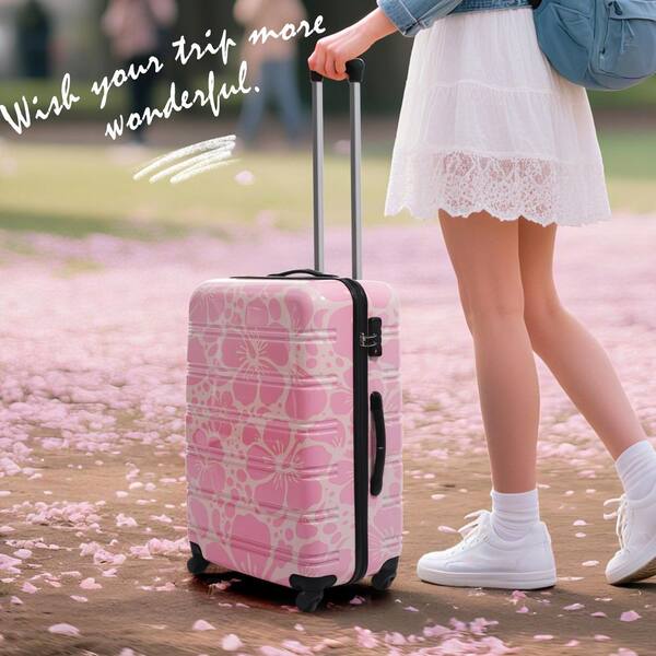 Tatahance 3-Piece Pink Hardside Double Spinner Wheels Luggage Set