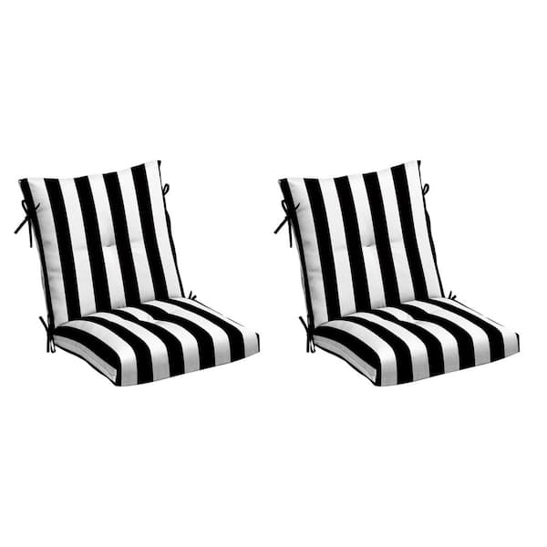 21 x 21 Outdoor Plush Modern Tufted Polyfill Dining Chair Cushion, Black Cabana Stripe (Set of 2)
