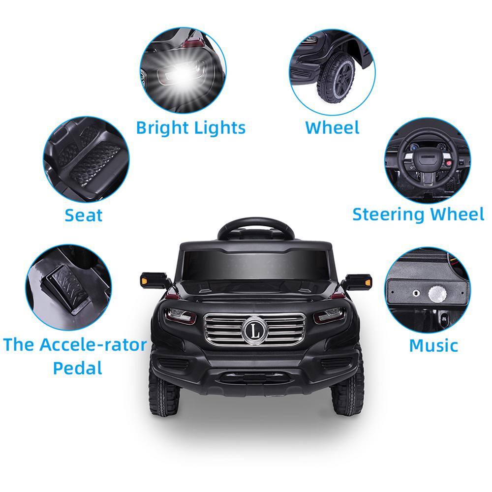 6V Black Electric Ride-On SUV with LED Headlights and Remote Control