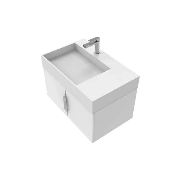 castellousa Maranon 30 in. W x 18.9 in. D x 19.75 in. H Single Left Sink Bath Vanity in White w/ Chrome w/ Solid Surface White Top