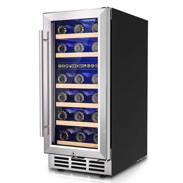 15 in. Dual Zone 30-Wine Bottles Wine Cooler in Black, with Adjustable Shelves and Reversible Door
