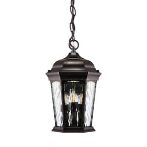 Bronze LED Outdoor Hanging Wall Lantern with Sensor & Water Glass