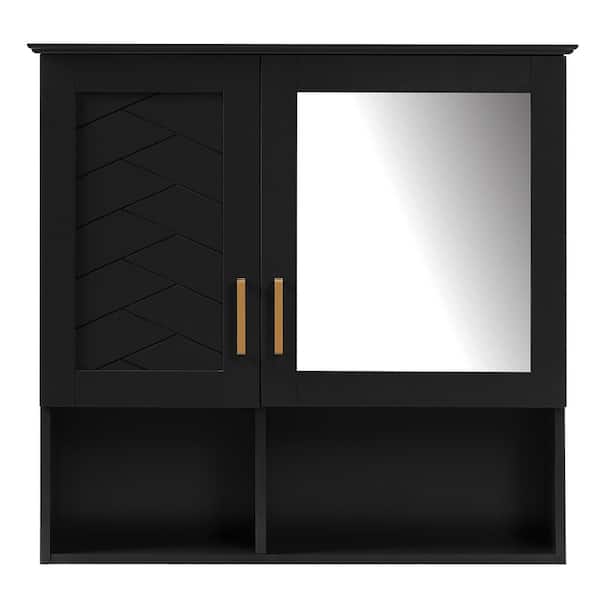 30 in. W x 28.7 in. H Black Rectangular Medicine Cabinet with Mirror, Adjustable Shelves and Soft Close Doors